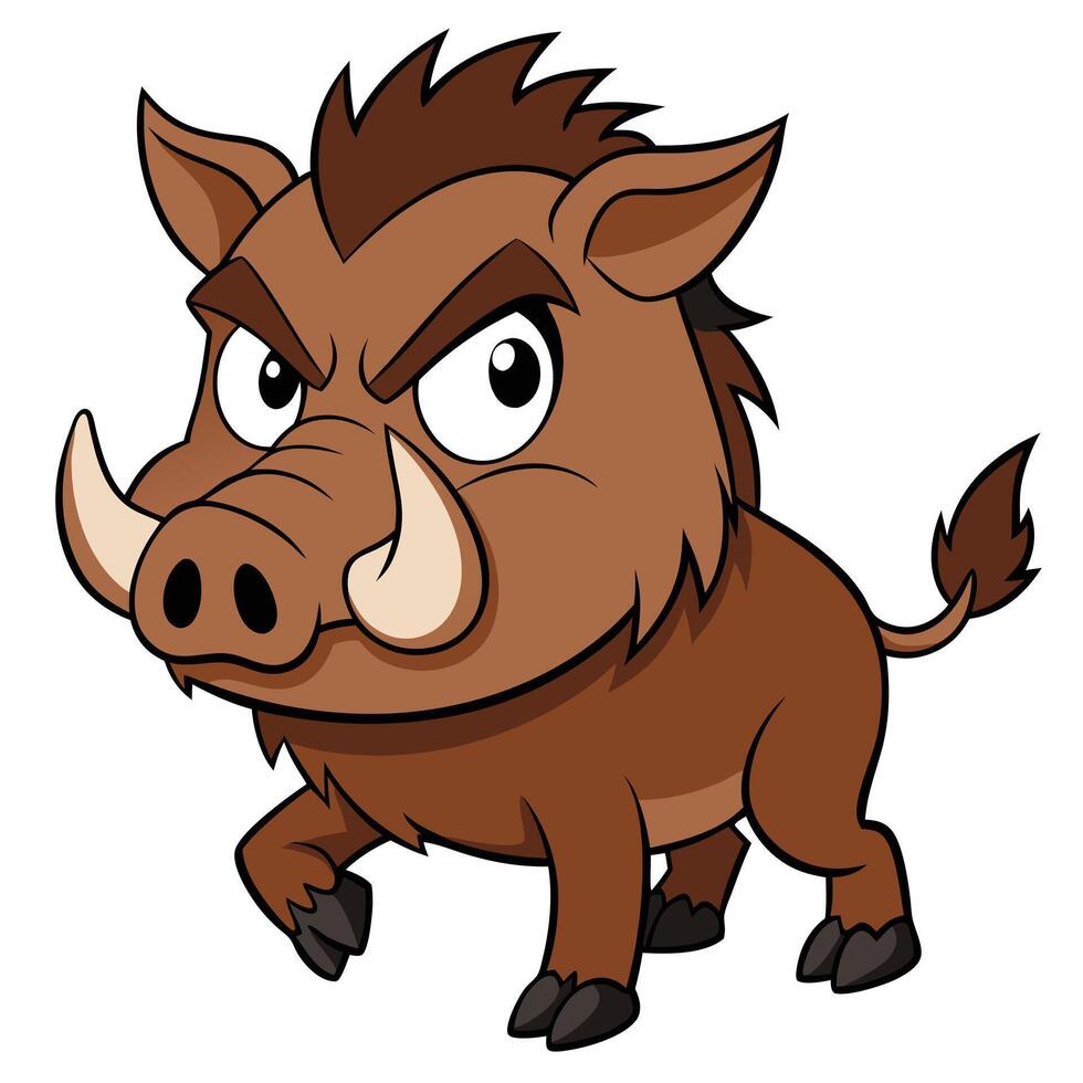 Cartoon style wild boar illustration with angry expression on isolated background vector