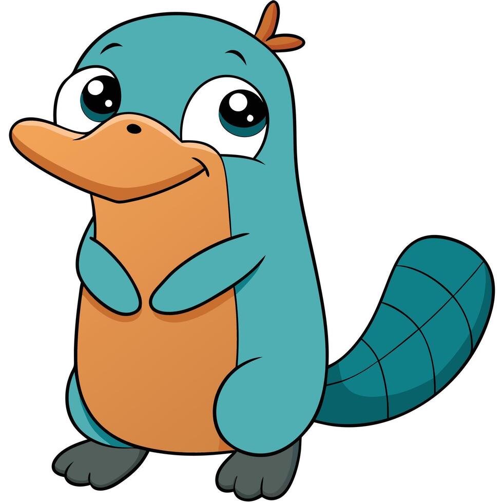Cute cartoon platypus illustration standing adorable animal character design vector