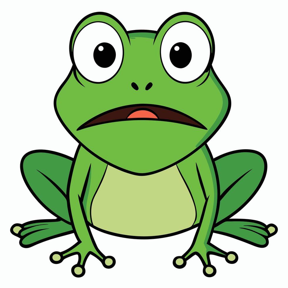 Surprised cartoon frog illustration with big eyes and flat design vector