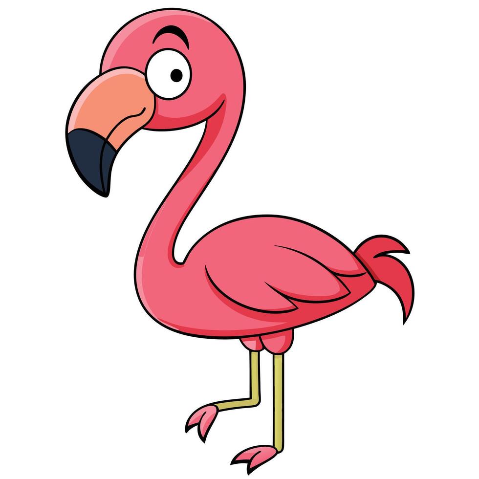 Cartoon illustration of a pink flamingo character with funny expression vector