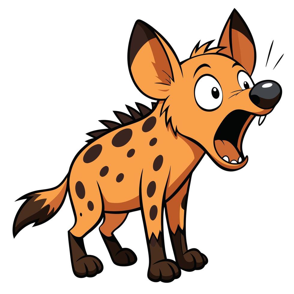 Surprised cartoon hyena with spotted fur illustration on white background vector