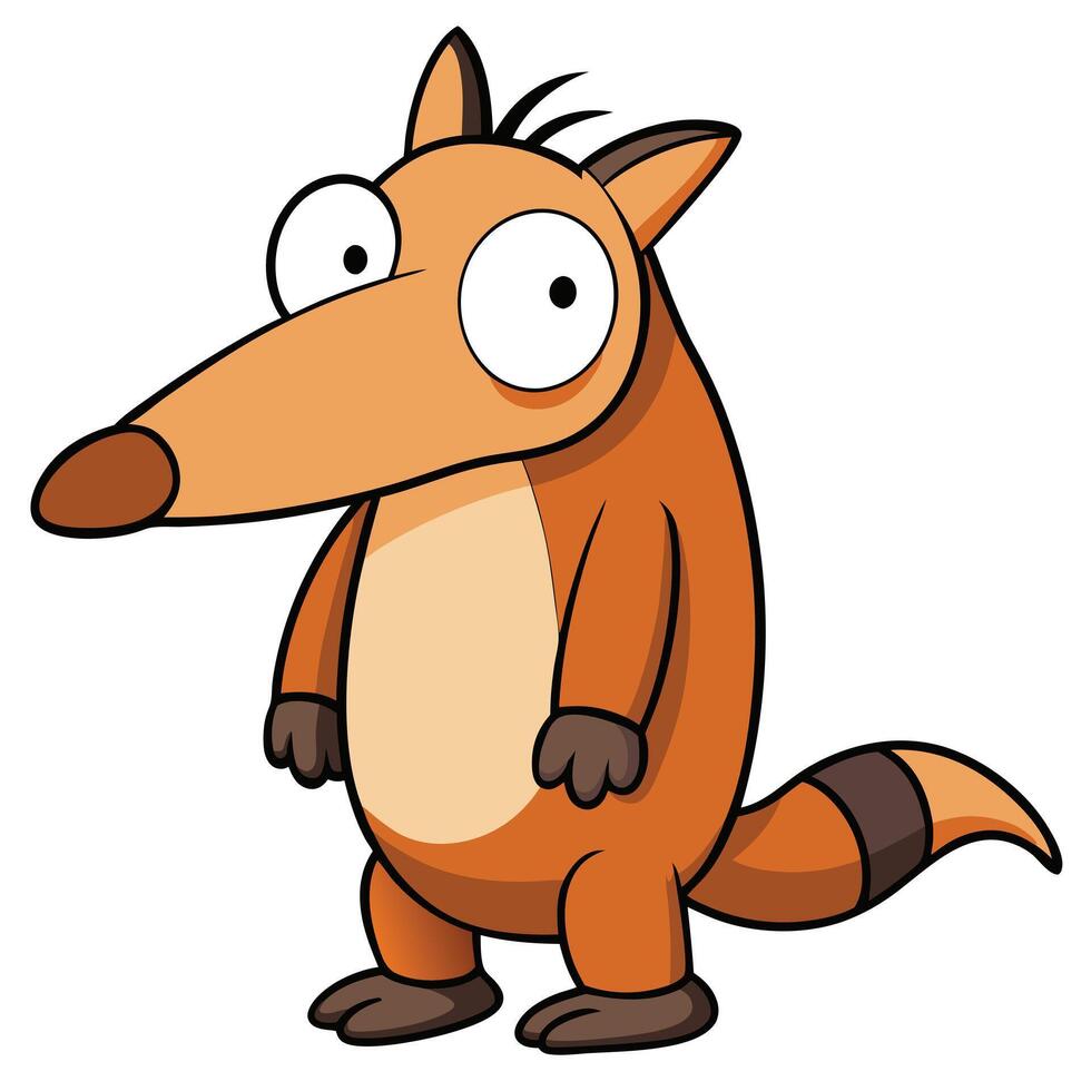 Cartoon illustration of a goofy anteater character with big eyes and funny expression vector