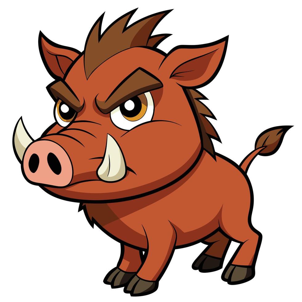 Cartoon wild boar illustration animal with sharp tusks and angry expression vector