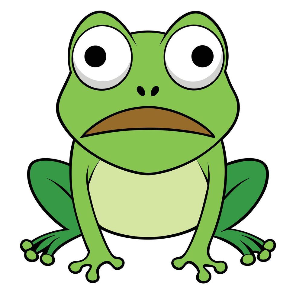 Cartoon green frog sitting expression illustration flat design style vector