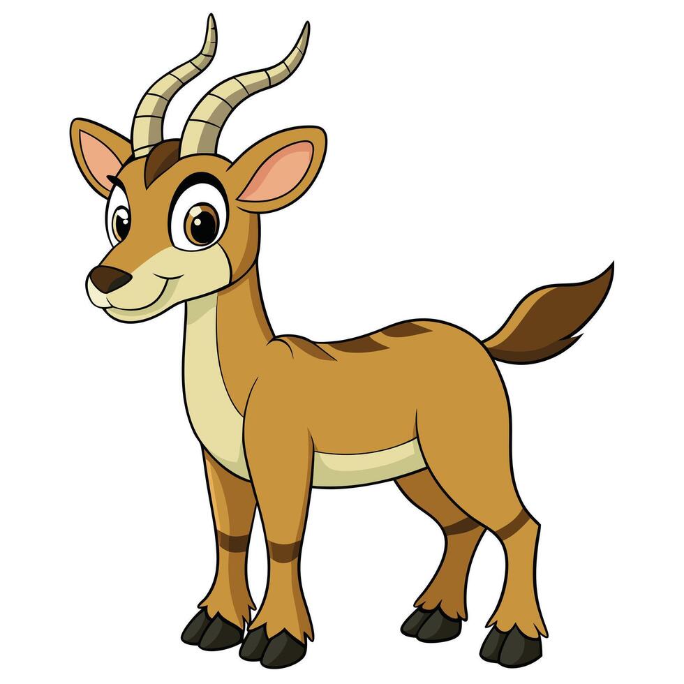 Cartoon illustration of a cute impala with horns standing on white background vector