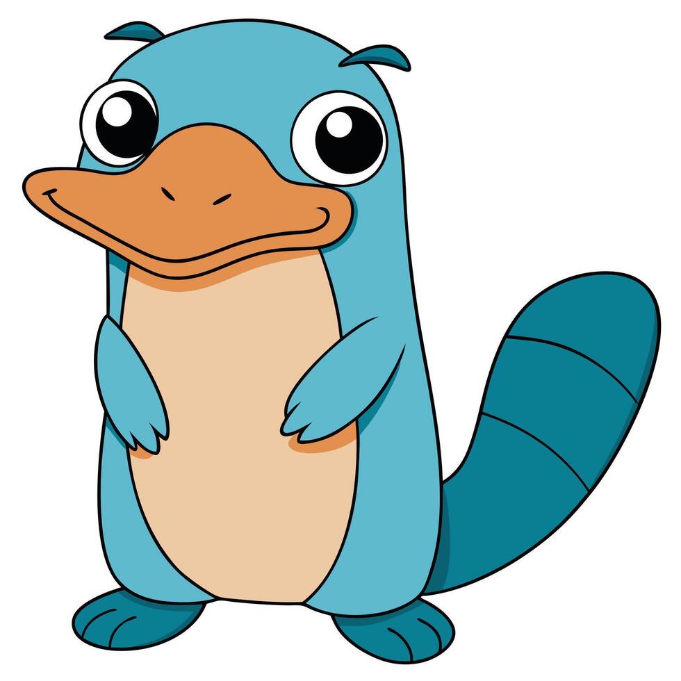 Cute cartoon platypus character illustration standing isolated on white background vector