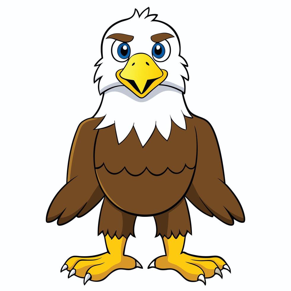 Cartoon bald eagle illustration with blue eyes and yellow beak vector