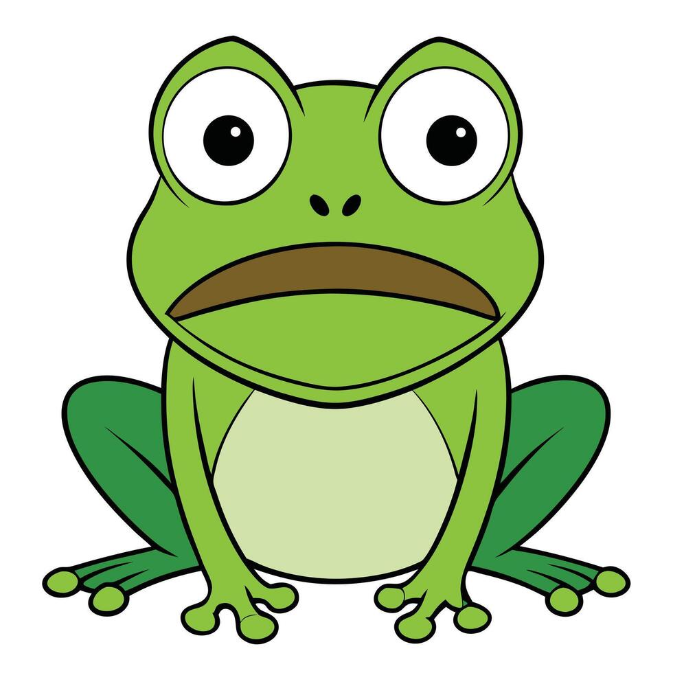Cartoon green frog with wide eyes and a sad expression isolated vector