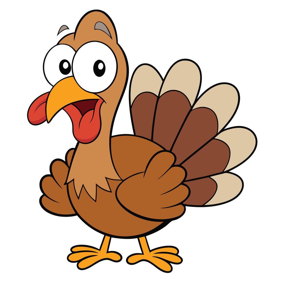 Cartoon turkey illustration for thanksgiving with googly eyes and funny face vector