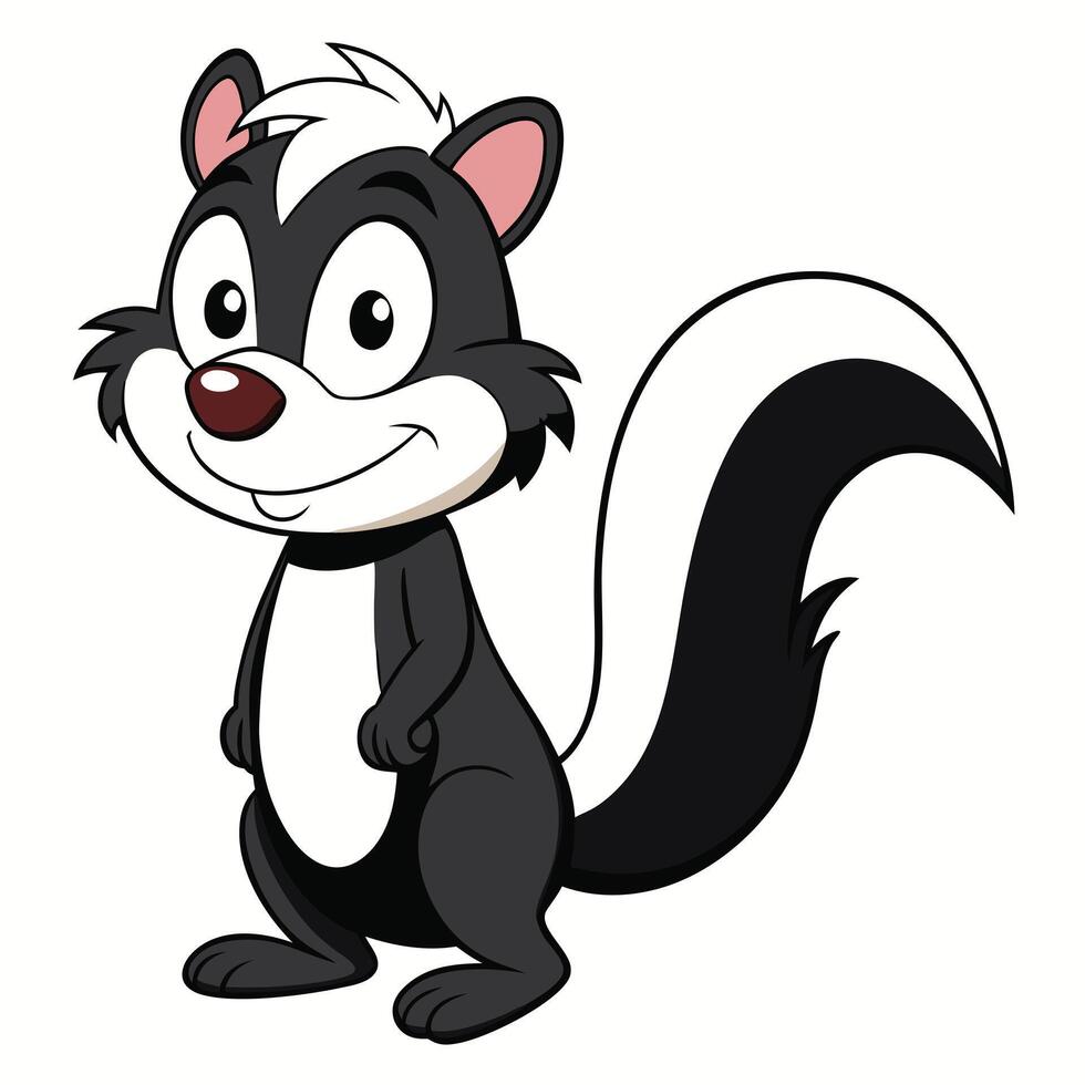 Cute cartoon skunk standing upright with a playful expression and striking fur pattern vector