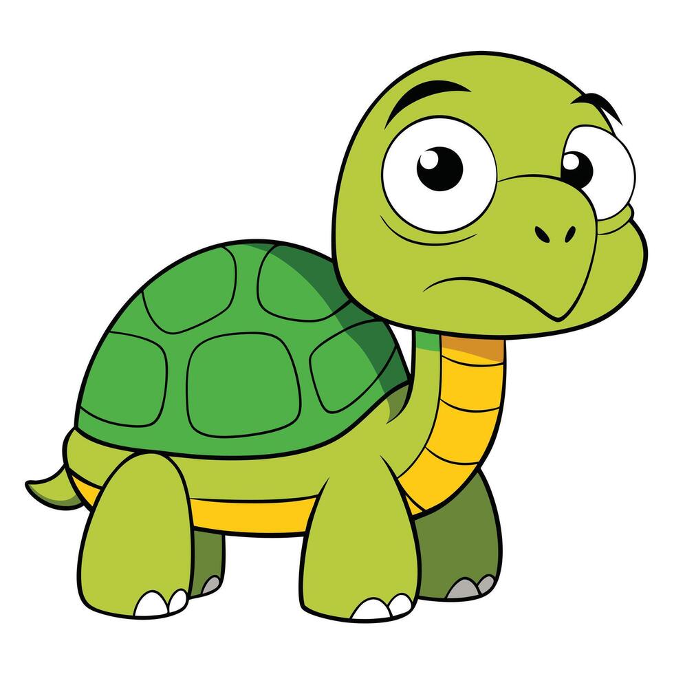 Cartoon turtle illustration of a sad reptile with big eyes graphic vector