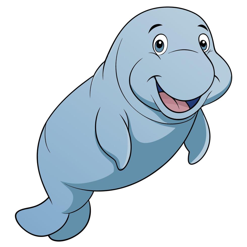 Adorable cartoon manatee swimming underwater smiling with big eyes and cheerful expression vector