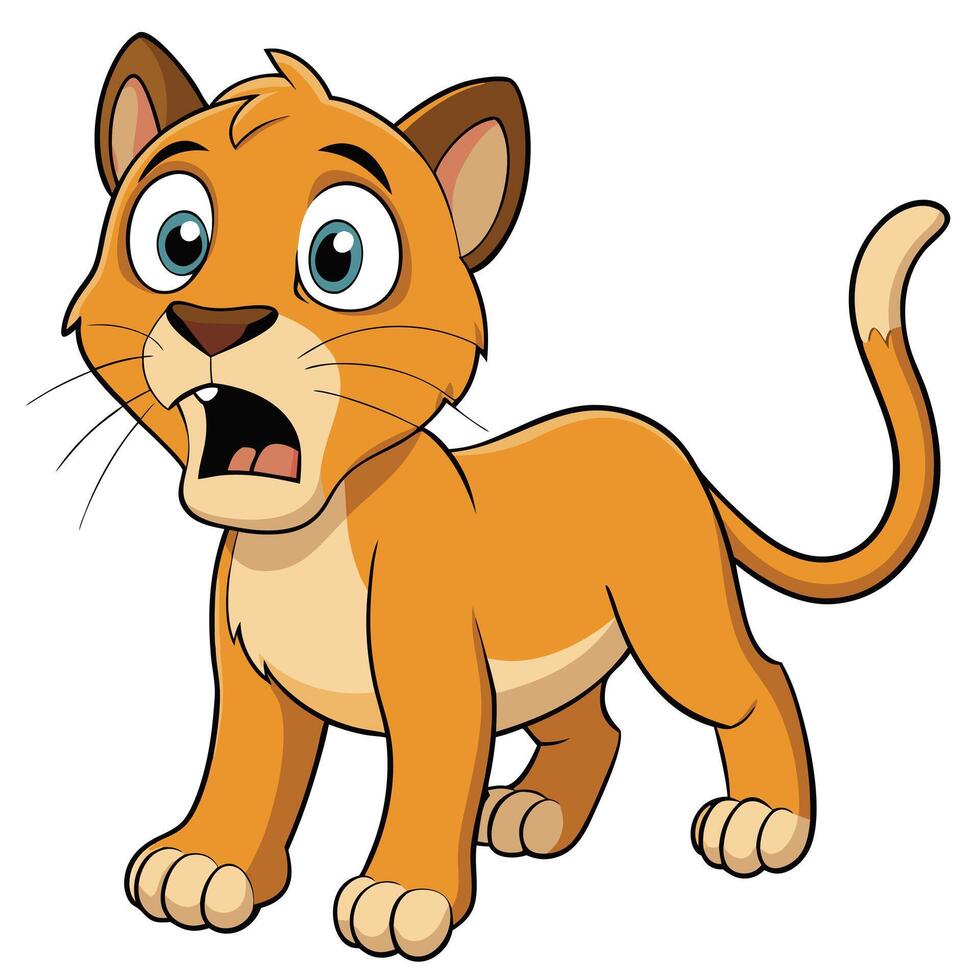 Cute cartoon lion cub character with surprised expression isolated on white background vector
