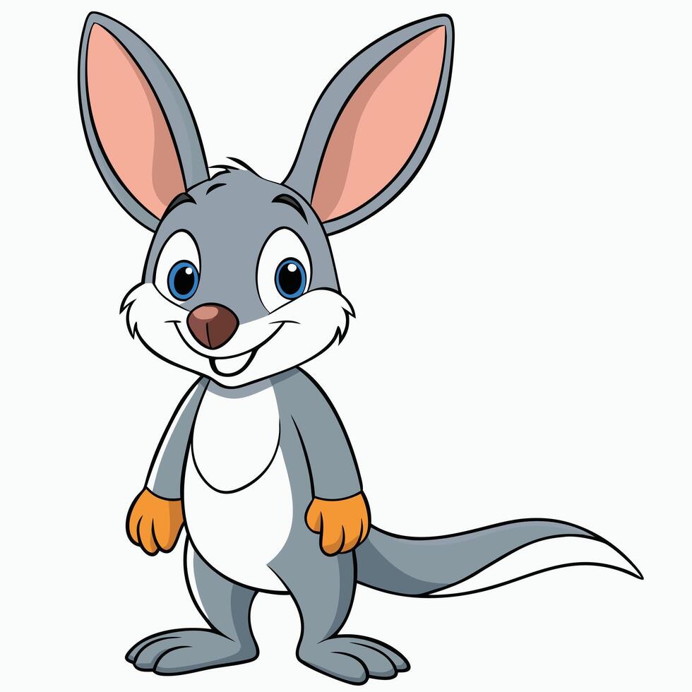 Cheerful cartoon kangaroo illustration standing with a friendly expression and large ears vector