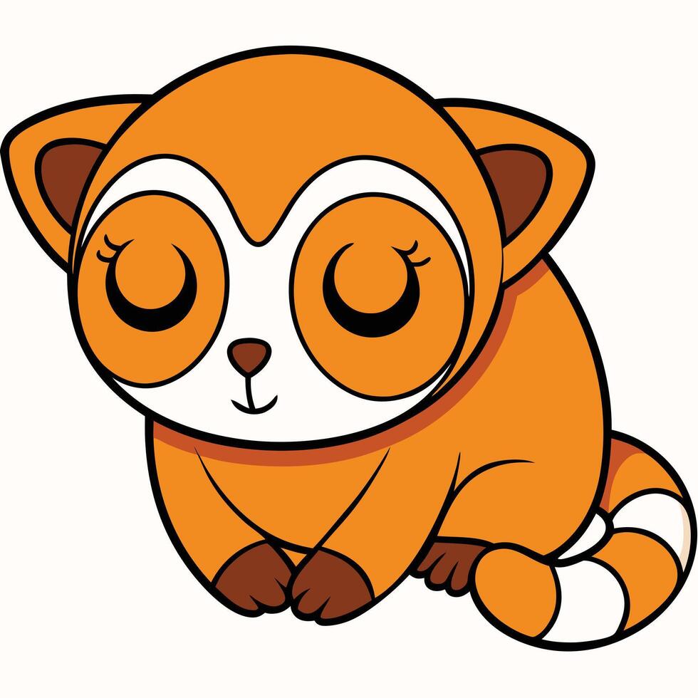 Cute cartoon collared brown lemur sitting with eyes closed sweetly vector