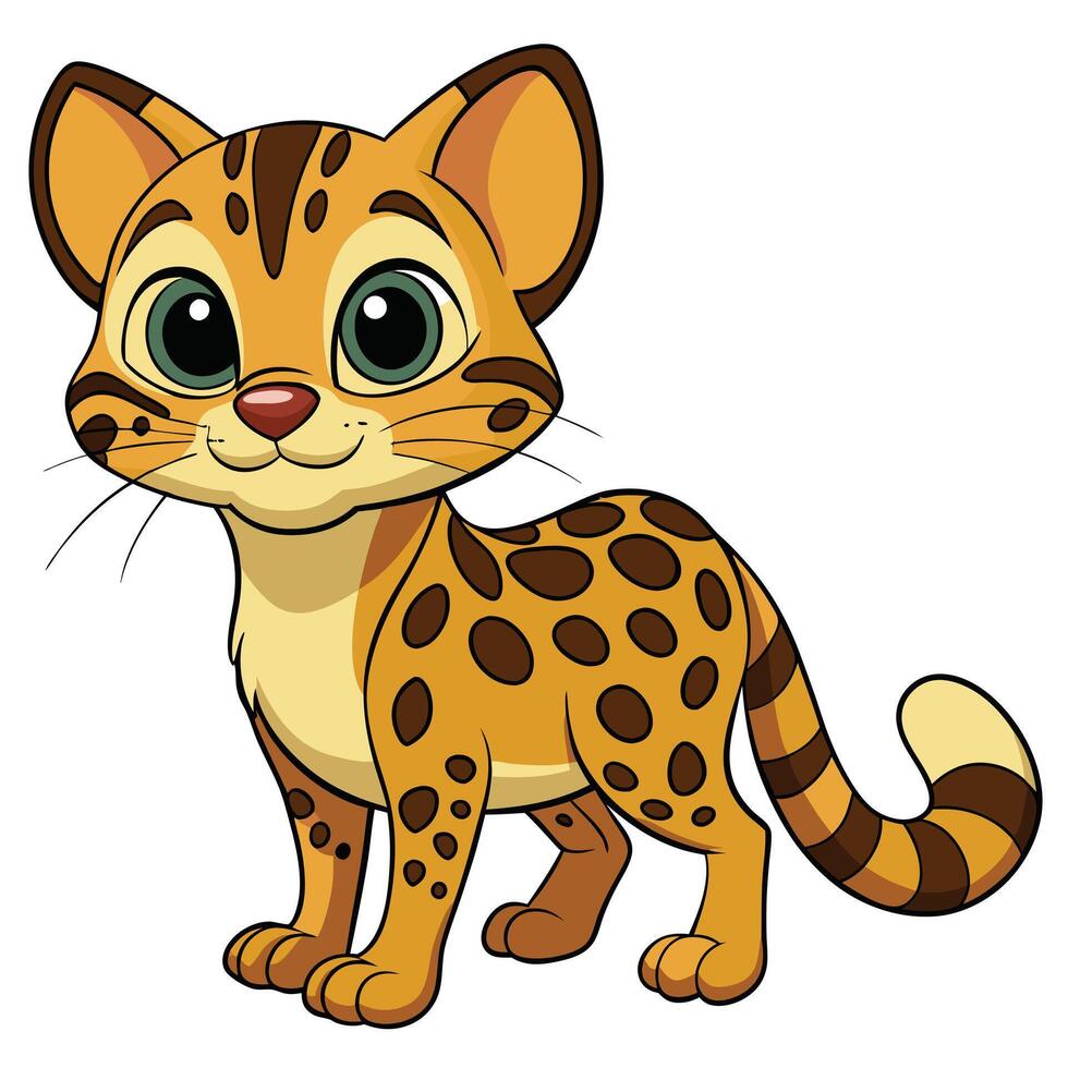 Cute cartoon leopard illustration smiling with big eyes and spotted fur pattern vector