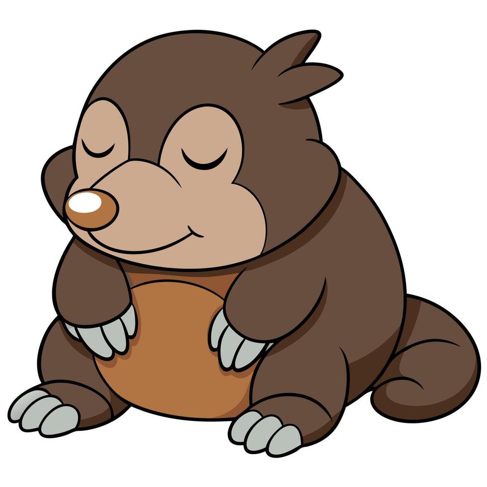 Cartoon mole illustration sitting down and smiling with eyes closed vector