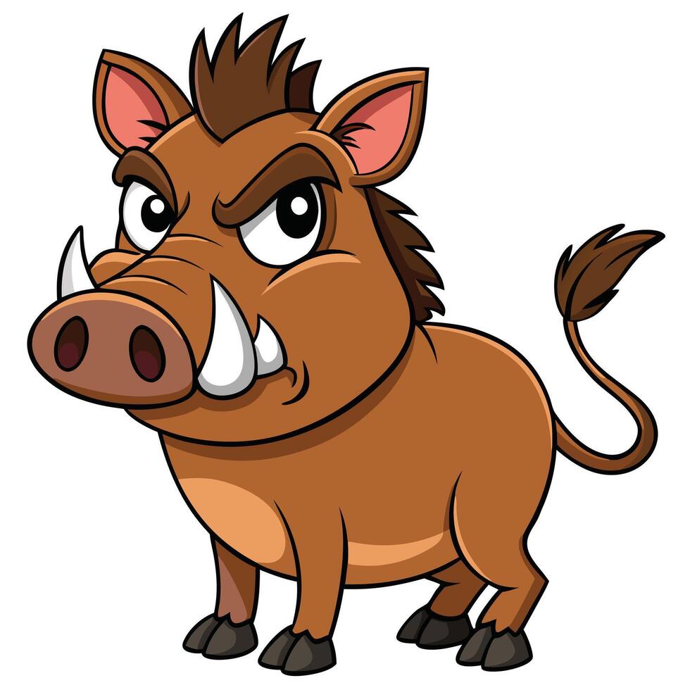 Angry cartoon warthog character illustration isolated on white background vector