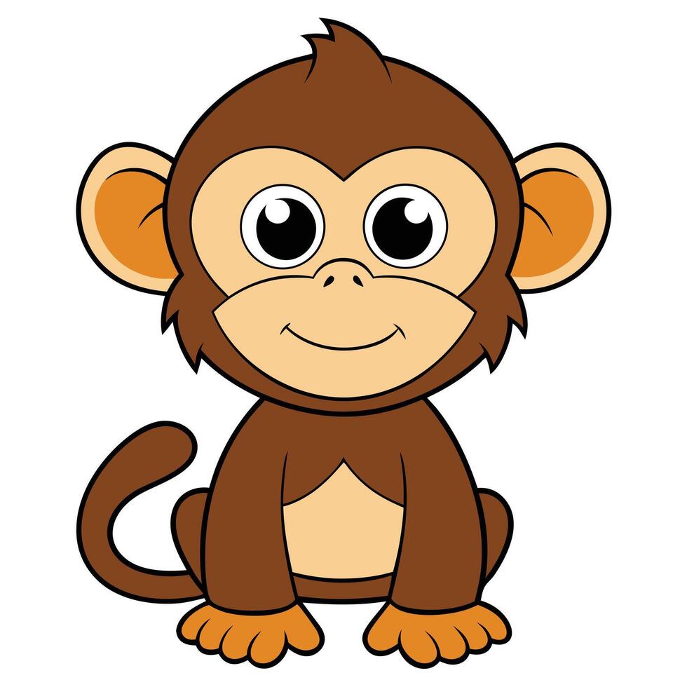 Cute cartoon monkey illustration smiling with big eyes and happy expression vector