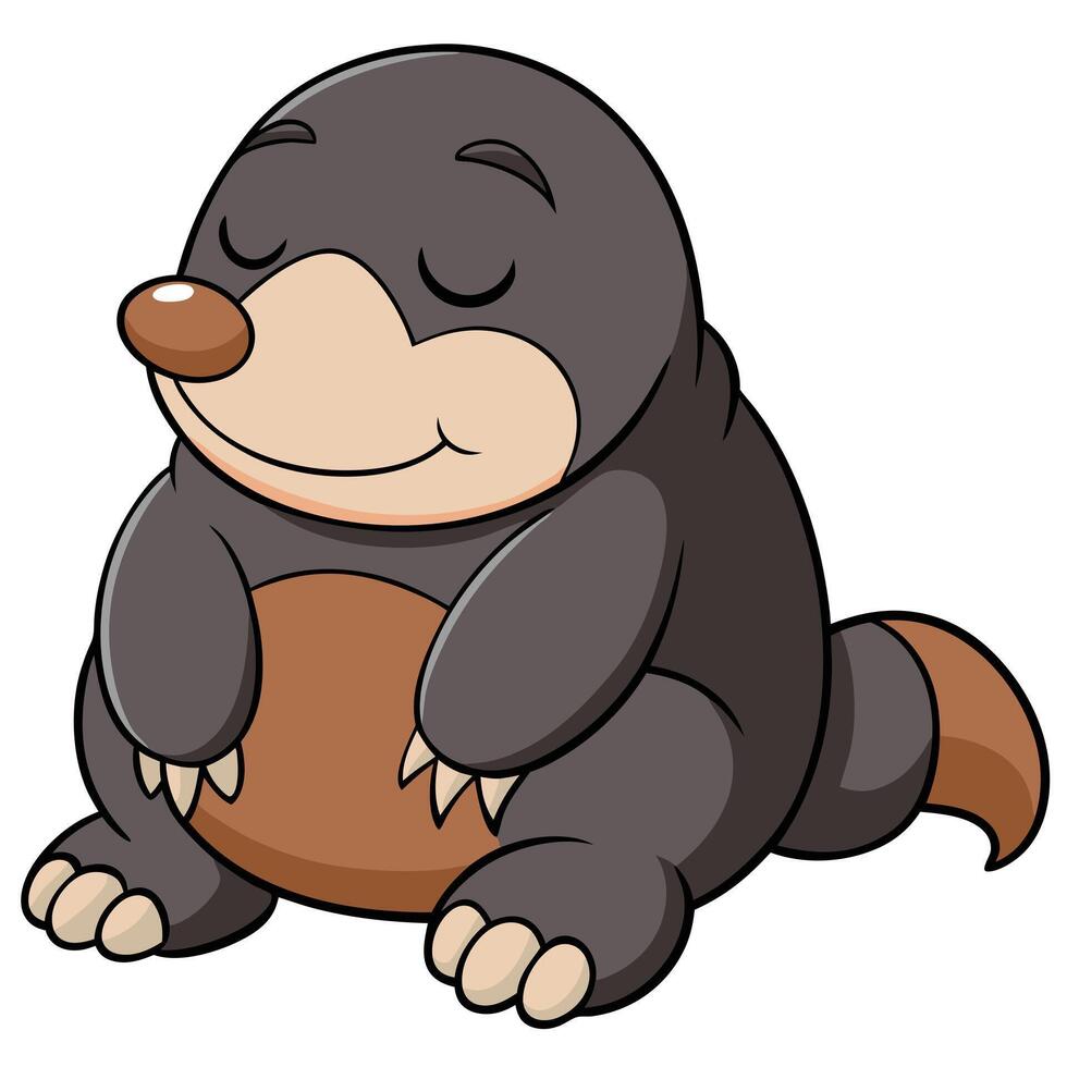 Cartoon style mole character sitting quietly with eyes closed peacefully vector