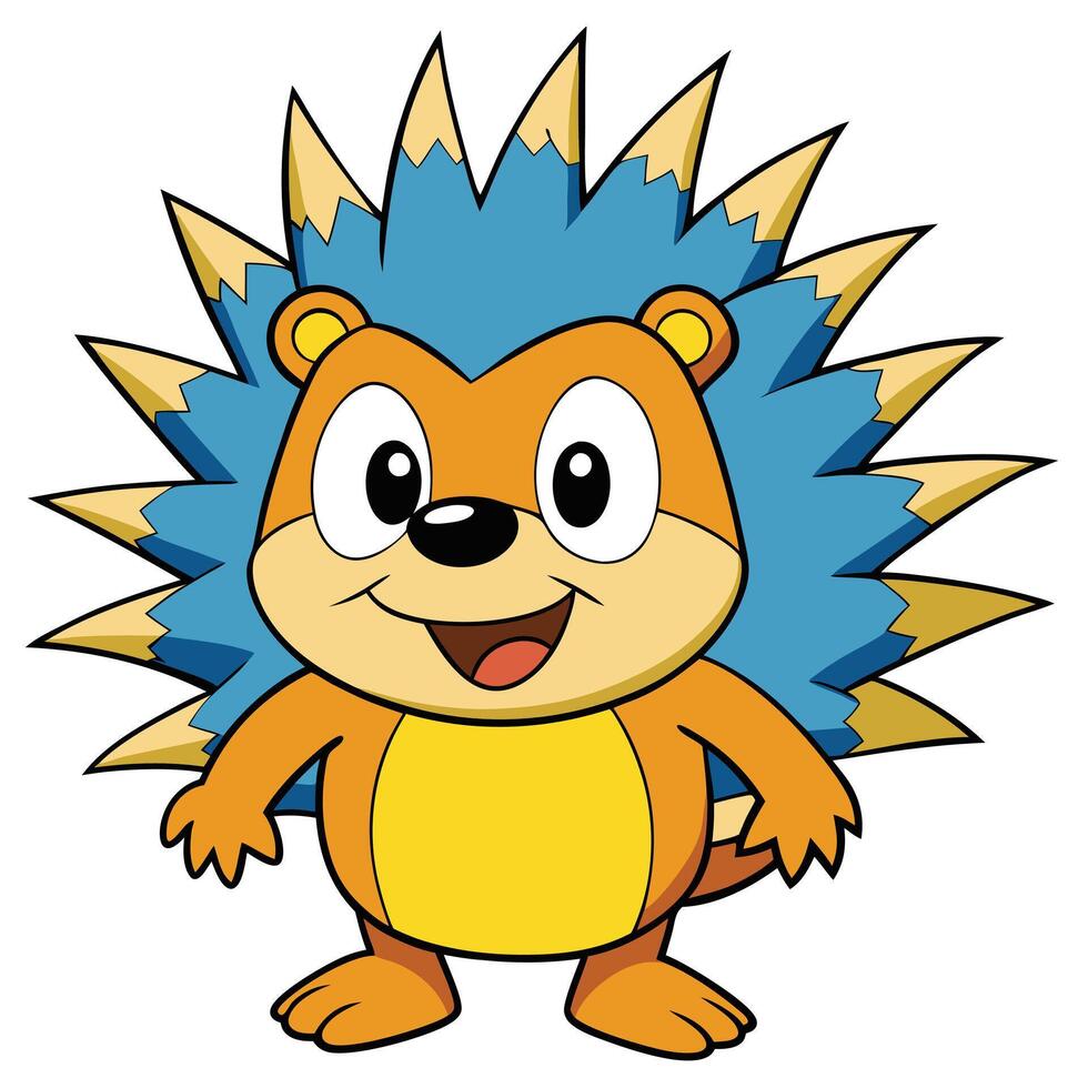 Cute cartoon hedgehog character with a cheerful smile and playful pose vector