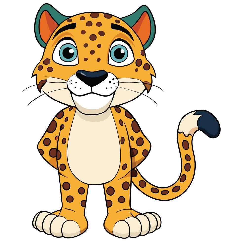 Cartoon jaguar standing cute big cat smiling animal character design vector
