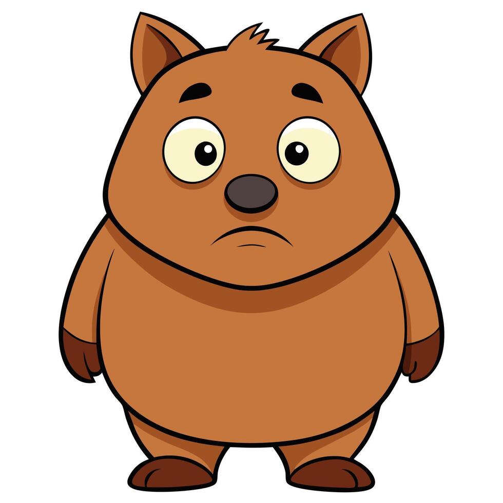 Cartoon wombat illustration with sad expression cute animal character art vector