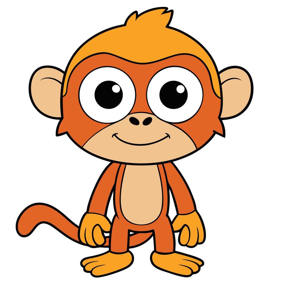 Cartoon monkey standing with a happy expression animal character illustration vector