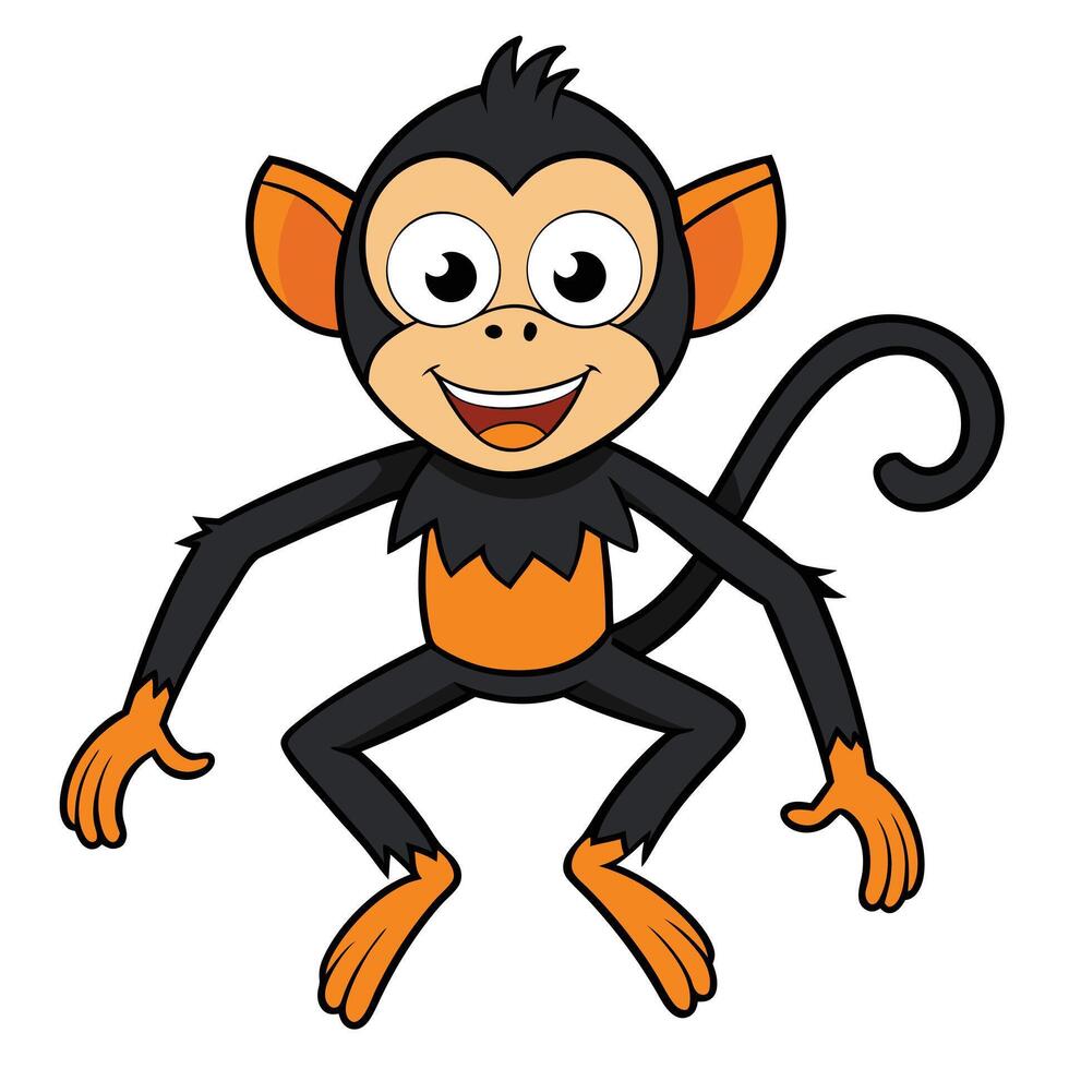 Cheerful cartoon monkey with orange and black fur standing with a smile vector