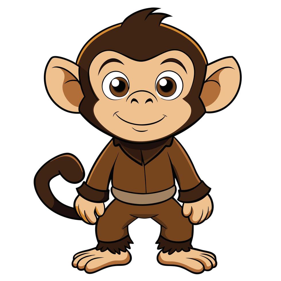 Adorable cartoon monkey character standing isolated on white background illustration vector