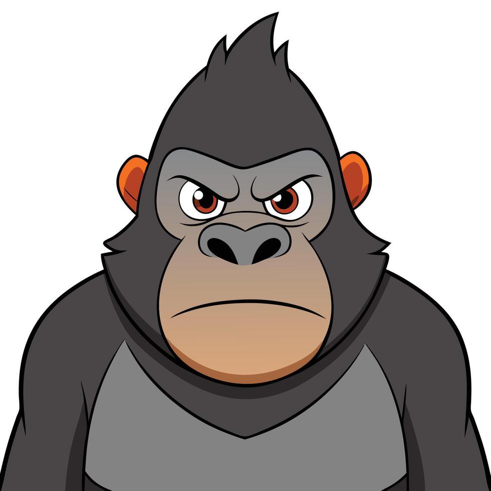 Angry cartoon gorilla illustration with serious expression and isolated on white background vector