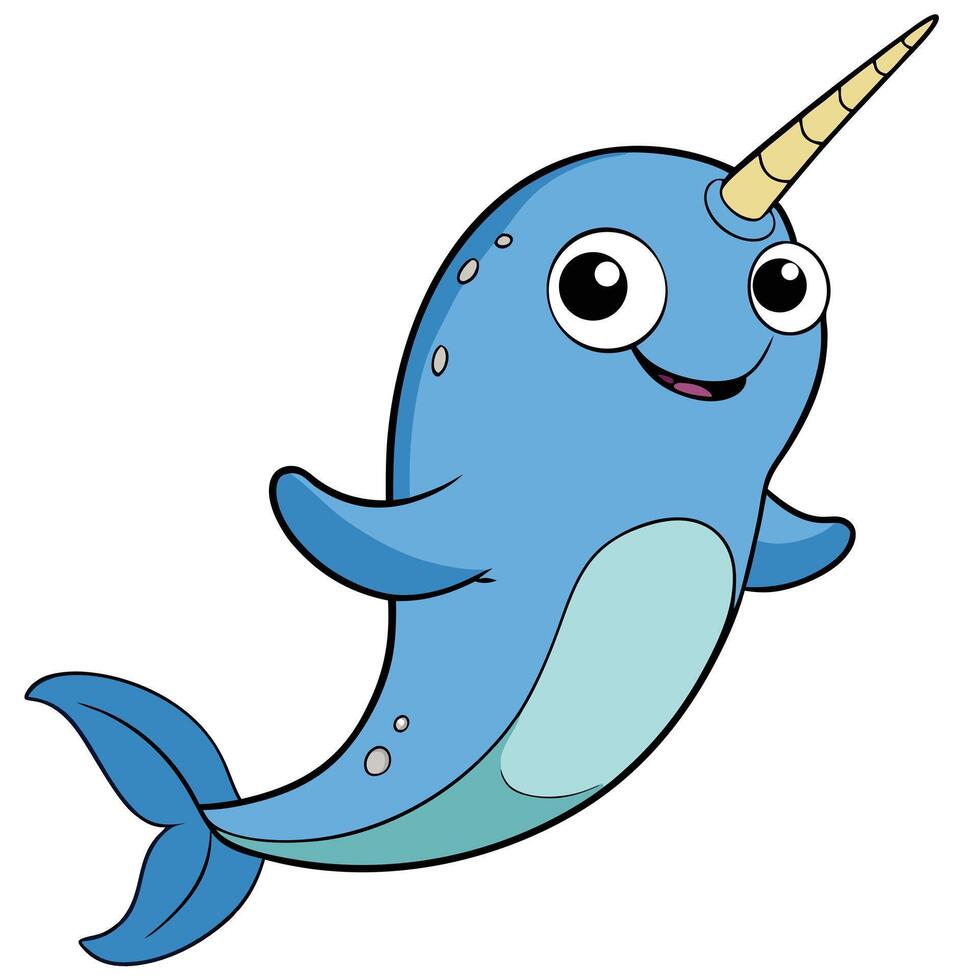 Happy cartoon narwhal illustration swimming freely in ocean waters vector