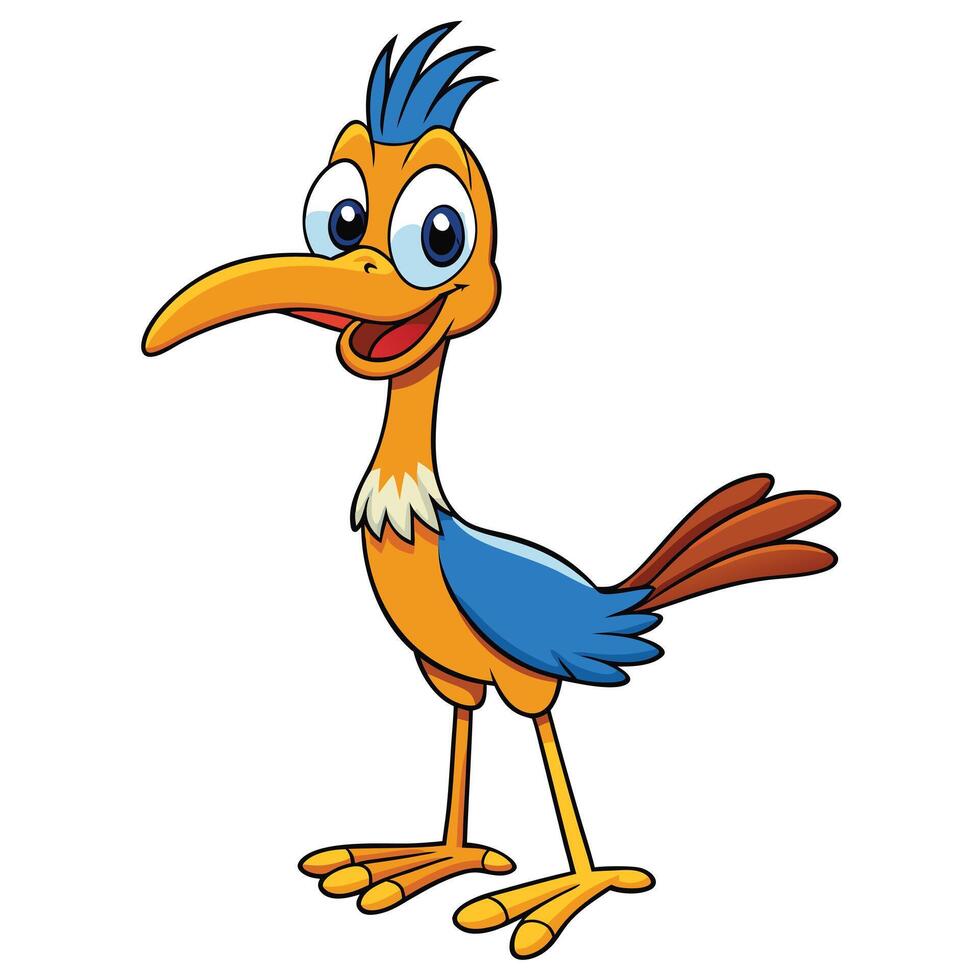Cartoon roadrunner illustration happy bird character graphic design mascot animation vector