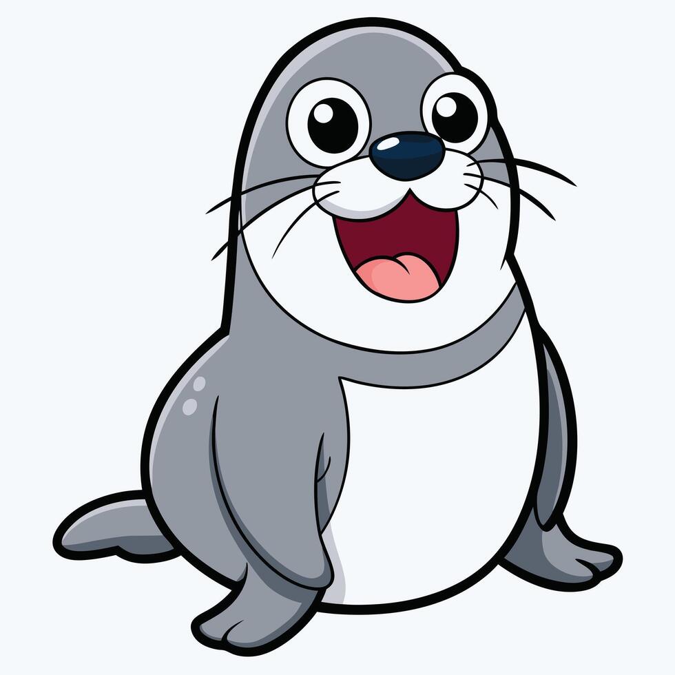 Adorable cartoon seal with wide eyes and a cheerful expression illustration vector