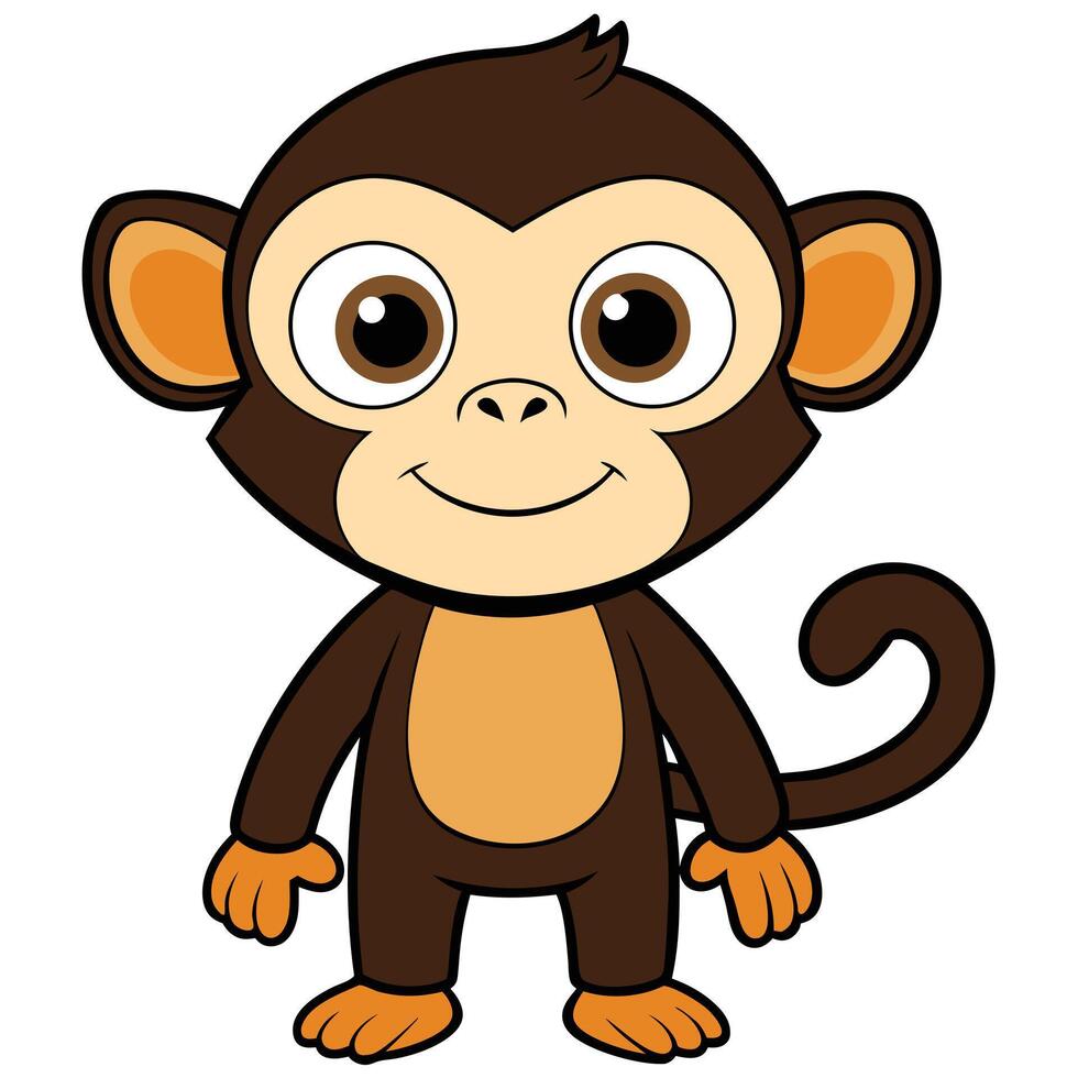 Cute cartoon monkey illustration with big eyes and a cheerful expression vector