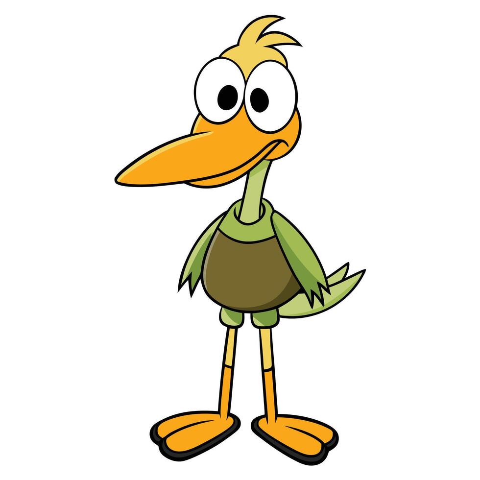 Cartoon duck character illustration quirky bird with large eyes and orange beak vector