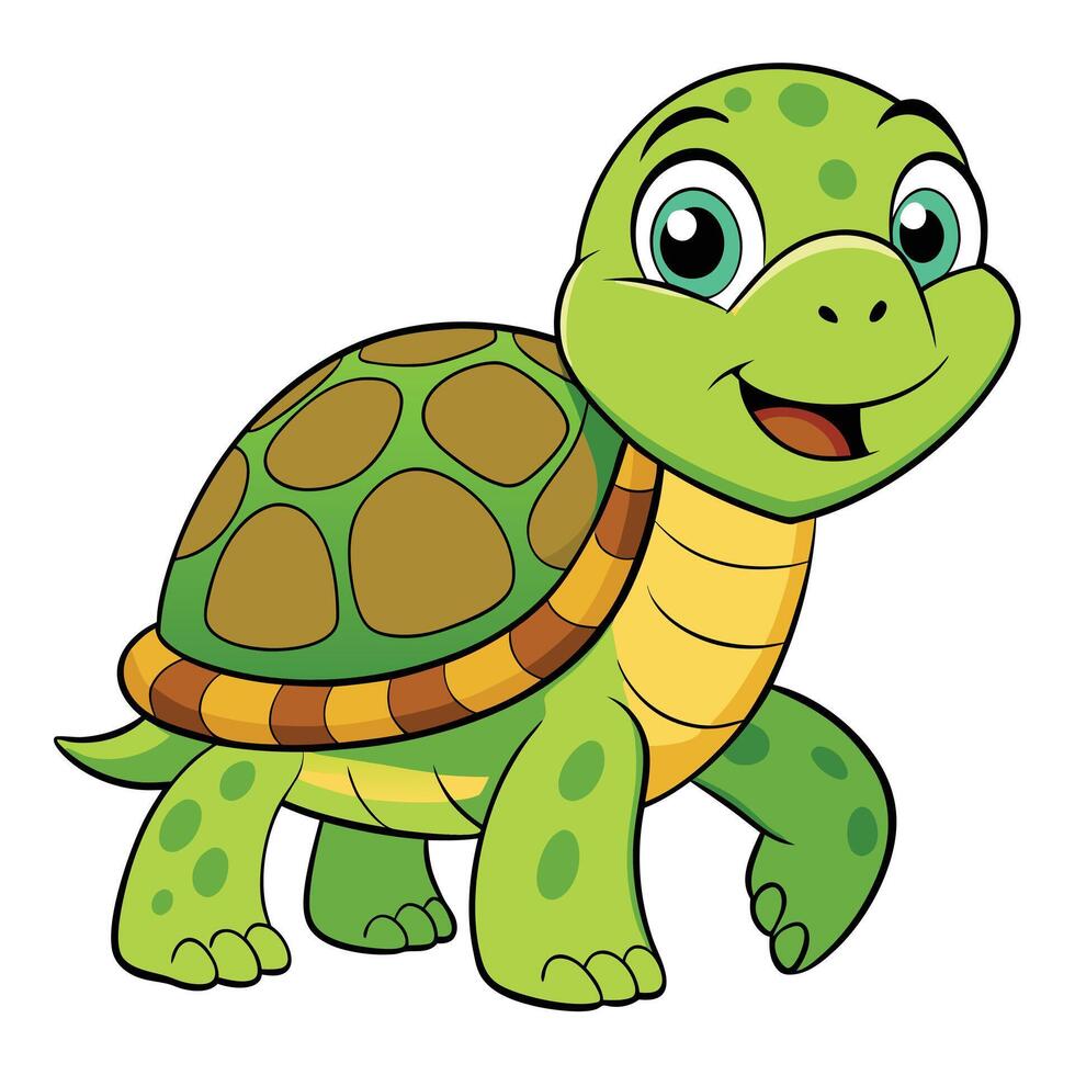 Cute friendly cartoon turtle walking isolated on white background illustration vector
