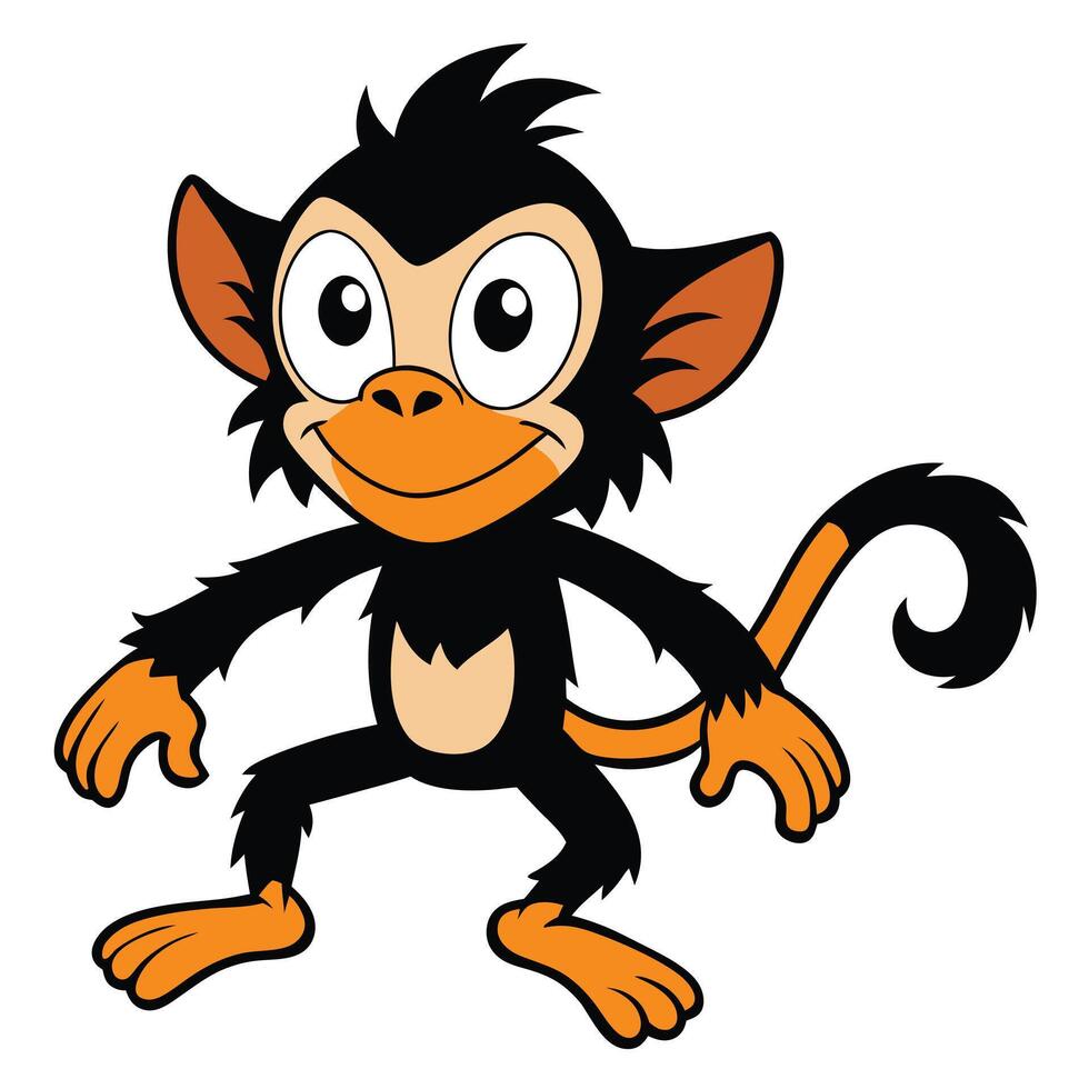 Cheerful cartoon monkey character with playful expression and mischievous pose isolated vector