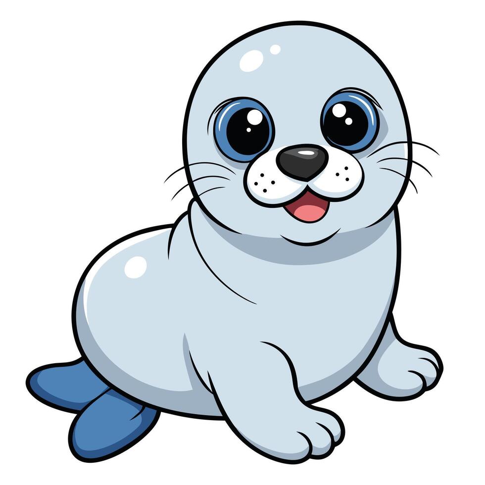 Adorable baby seal cartoon character smiling on white background illustration vector
