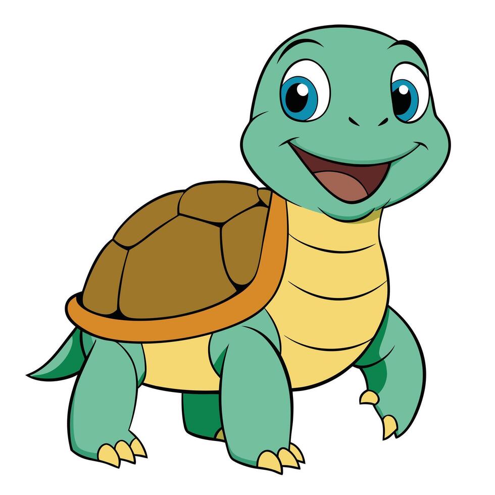 Happy cartoon turtle smiling front facing isolated on white background vector