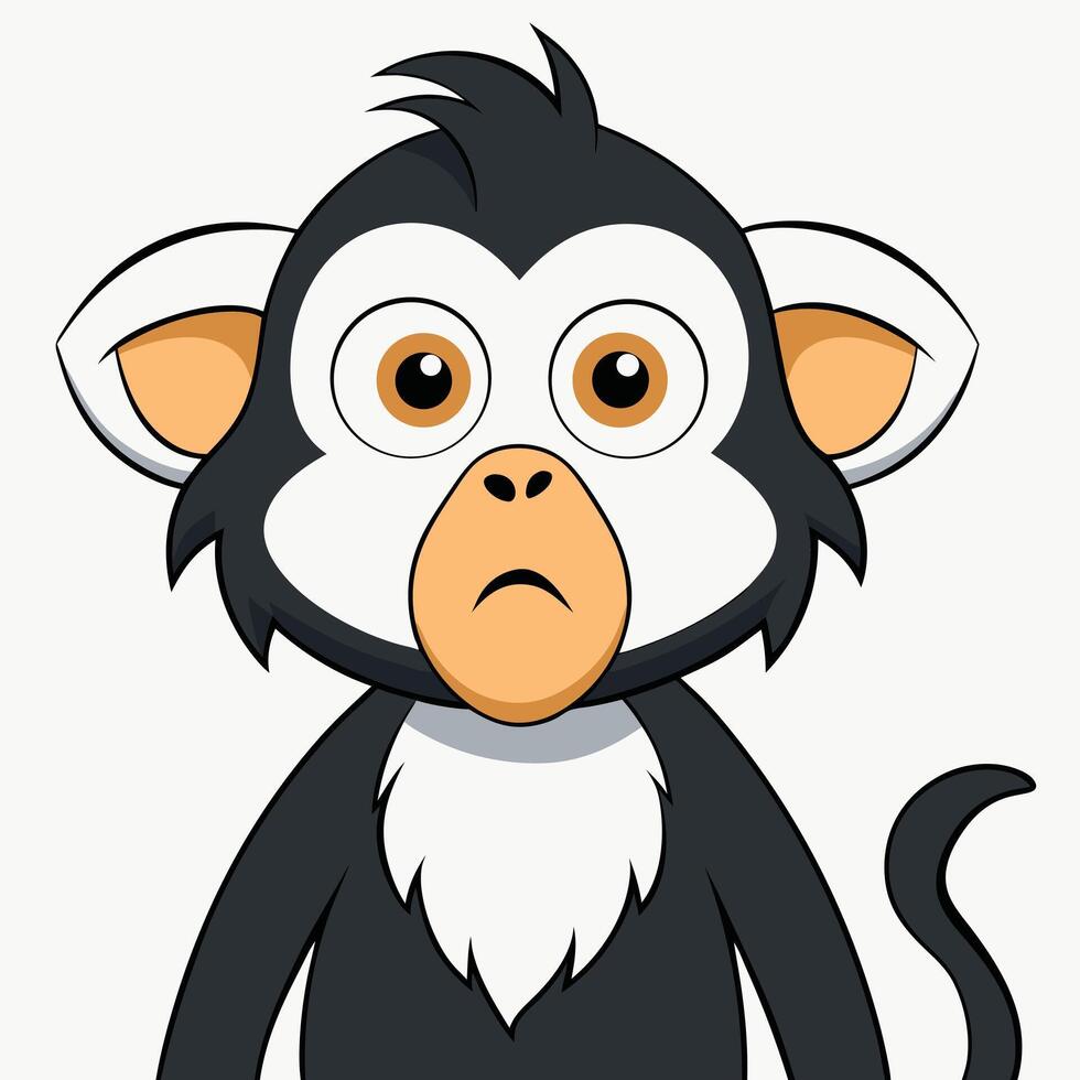 Cartoon monkey portrait with sad expression isolated on white background vector