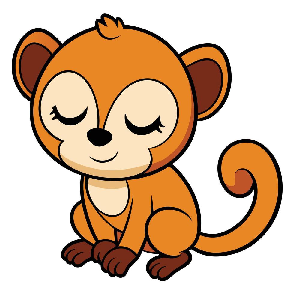 Cute cartoon monkey with eyes closed sitting peacefully on white background vector