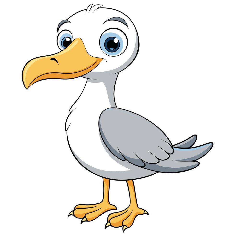Cute cartoon seagull standing isolated on white background illustration vector