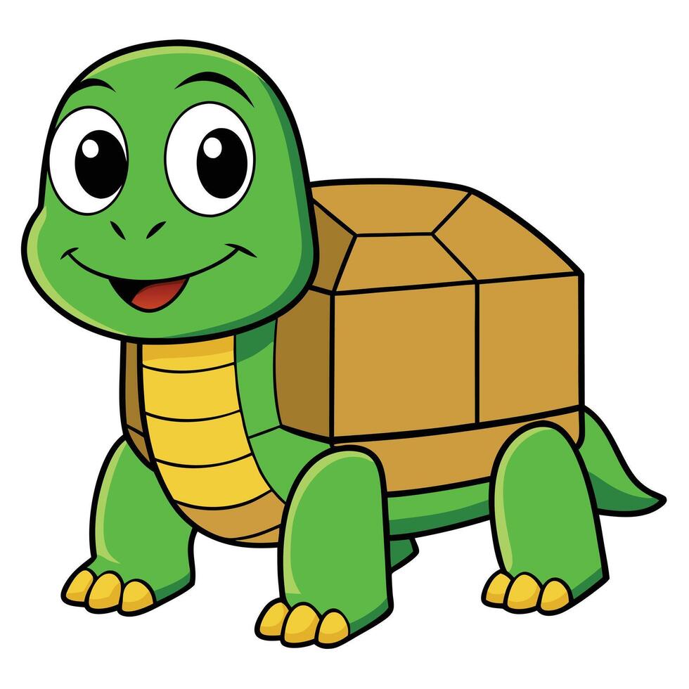 Cute cartoon turtle illustration with friendly smile and brown shell vector