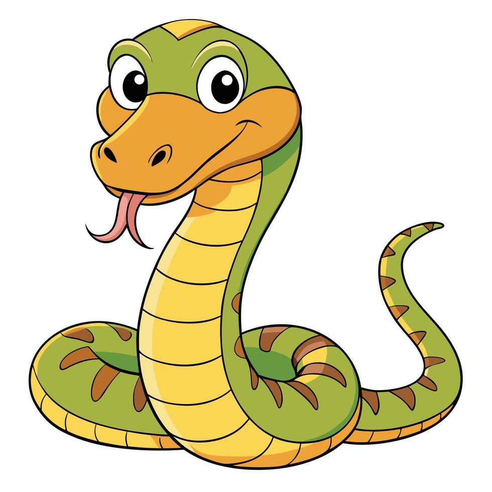 Cheerful cartoon snake illustration green and yellow reptile image design vector
