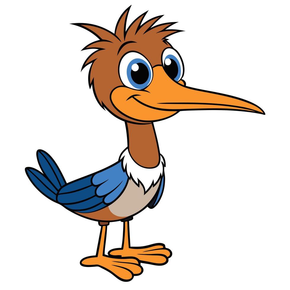 Cartoon woodpecker bird illustration with brown and blue plumage vector
