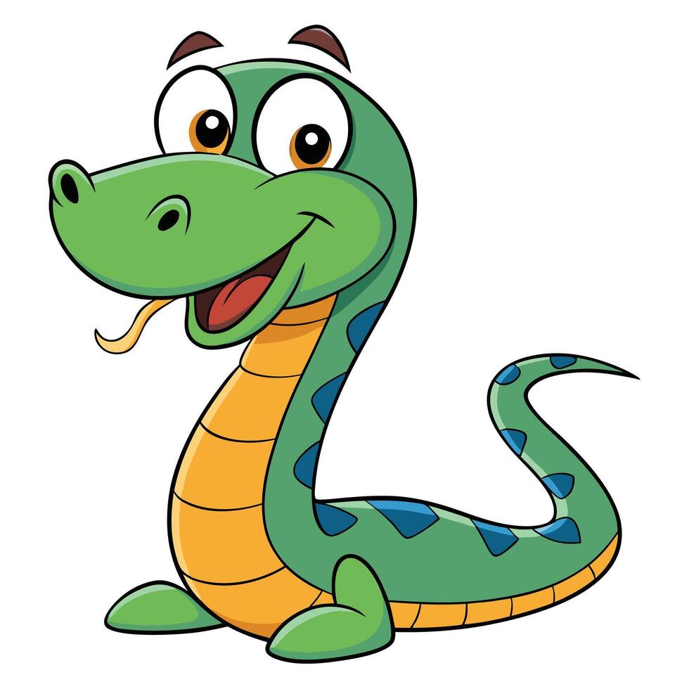 Cute cartoon snake illustration with friendly expression and colorful design vector