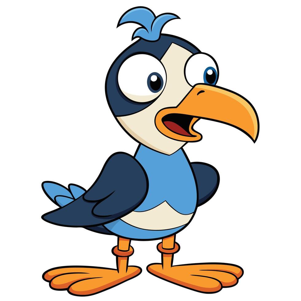 Cartoon blue bird character illustration with surprised expression wide eyes vector