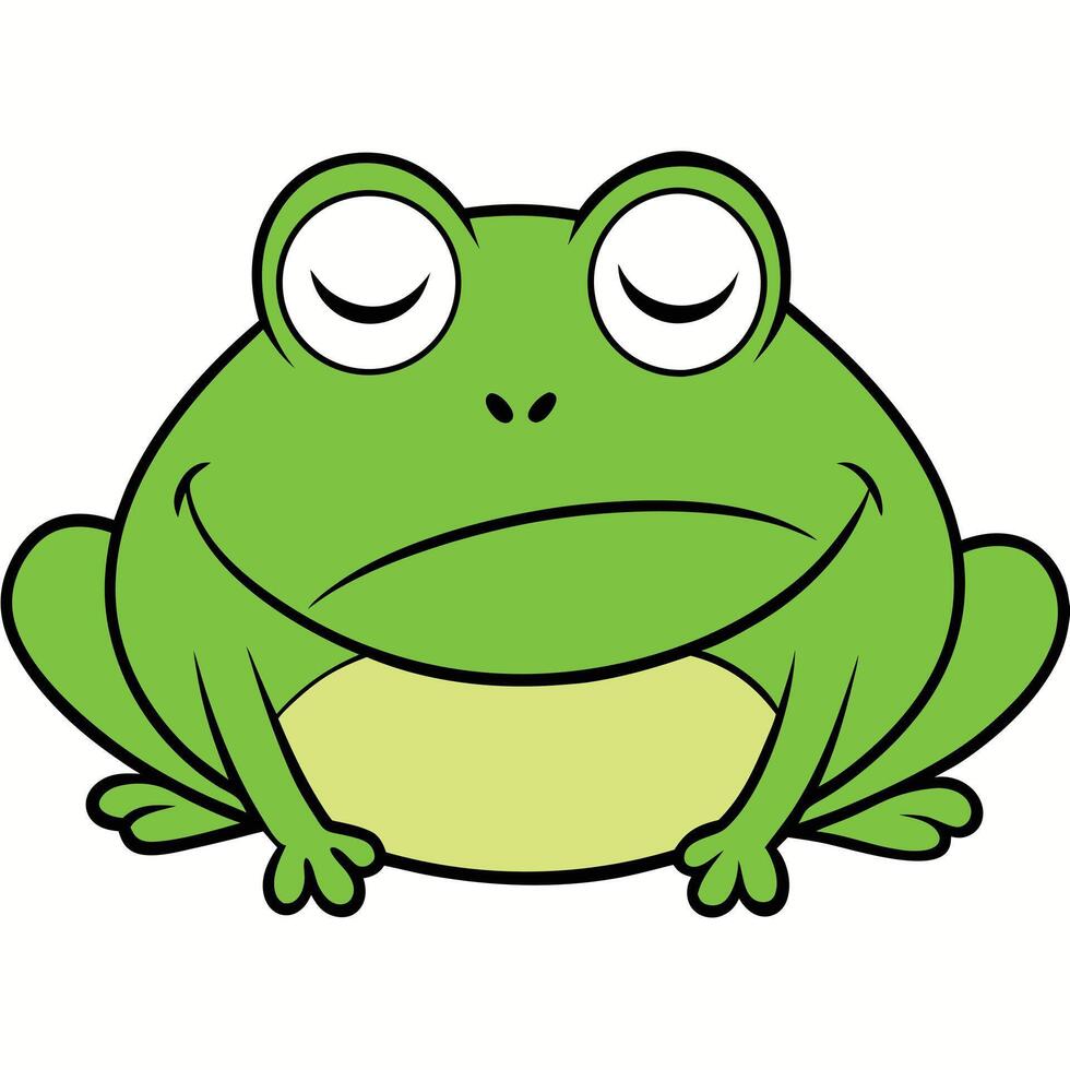Cartoon green frog illustration with big eyes and a gentle smile vector