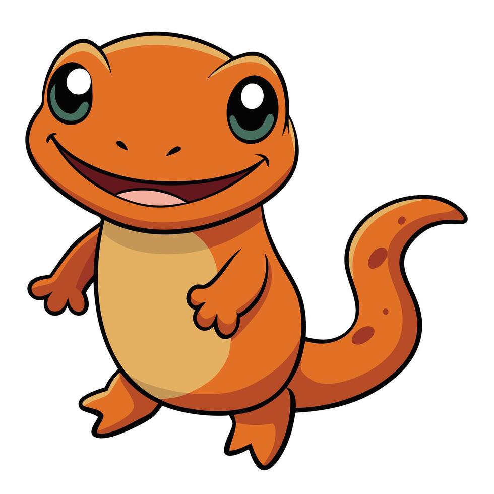 Smiling orange cartoon salamander character illustration for children books and educational materials vector